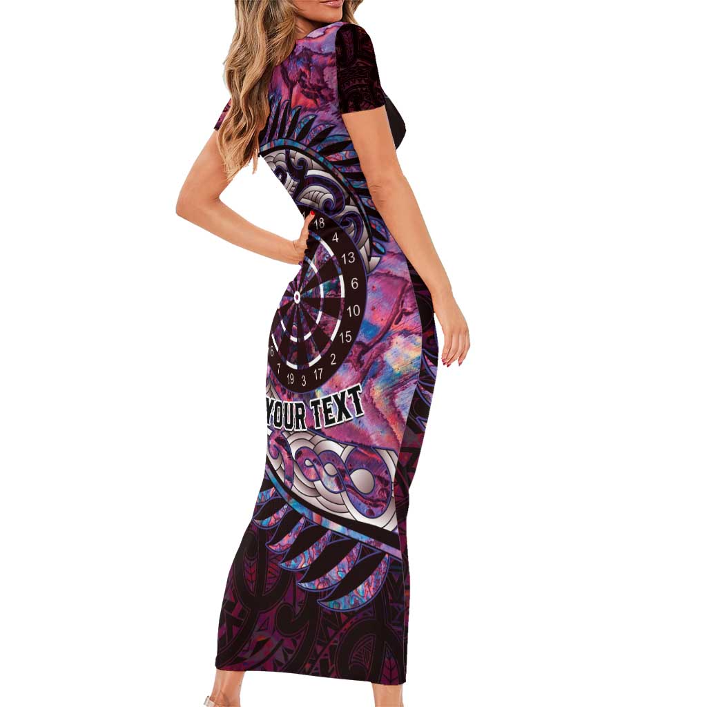 New Zealand Darts Personalised Family Matching Short Sleeve Bodycon Dress and Hawaiian Shirt Aotearoa Silver Fern Pink Papua Shell Spirit