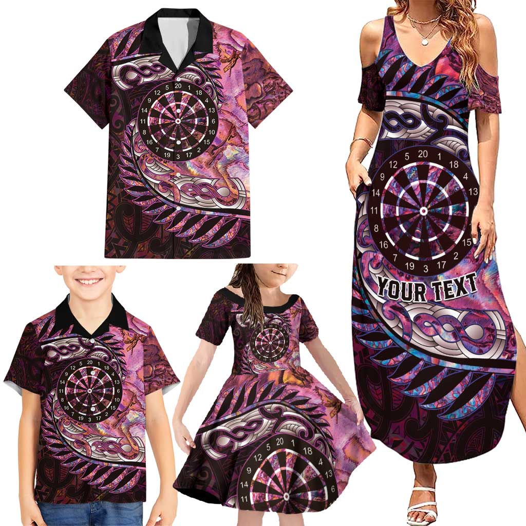 New Zealand Darts Personalised Family Matching Summer Maxi Dress and Hawaiian Shirt Aotearoa Silver Fern Pink Papua Shell Spirit