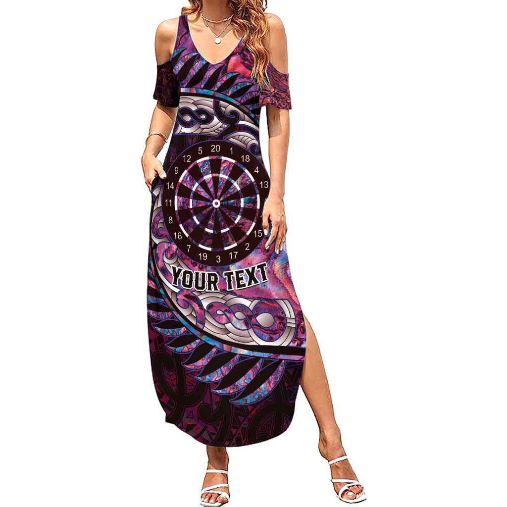 New Zealand Darts Personalised Family Matching Summer Maxi Dress and Hawaiian Shirt Aotearoa Silver Fern Pink Papua Shell Spirit