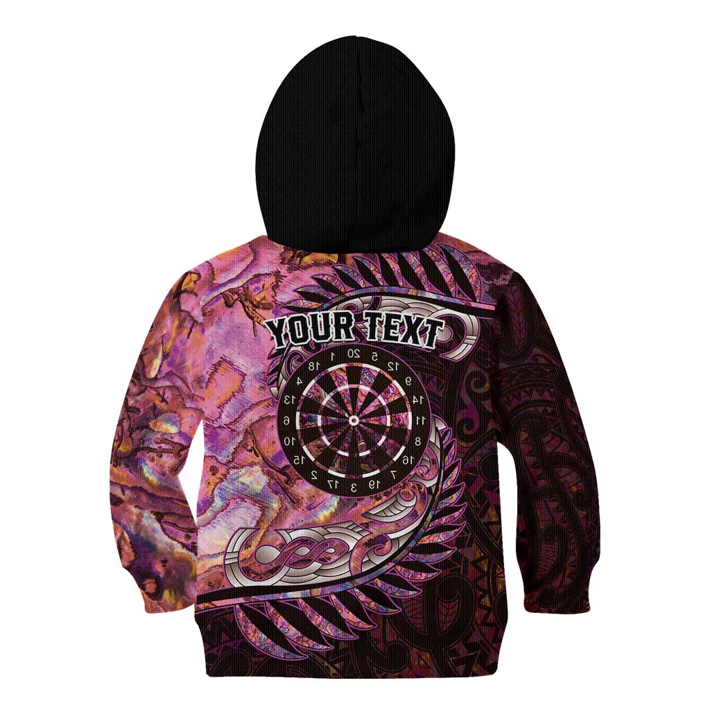 New Zealand Darts Personalised Kid Hoodie Aotearoa Silver Fern Pink Papua Shell Spirit