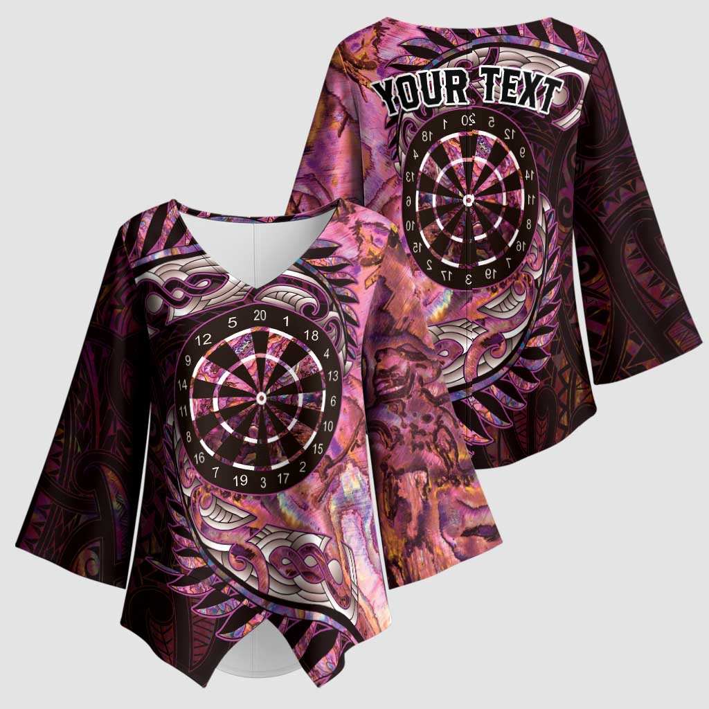 New Zealand Darts Personalised Kimono Sleeve Blouse Aotearoa Silver Fern Pink Papua Shell Spirit - Polynesian Pride