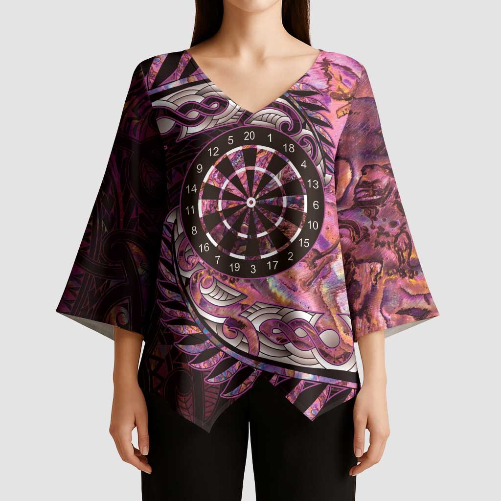 New Zealand Darts Personalised Kimono Sleeve Blouse Aotearoa Silver Fern Pink Papua Shell Spirit - Polynesian Pride