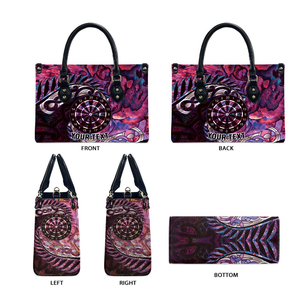New Zealand Darts Personalised Leather Bag Aotearoa Silver Fern Pink Papua Shell Spirit - Polynesian Pride