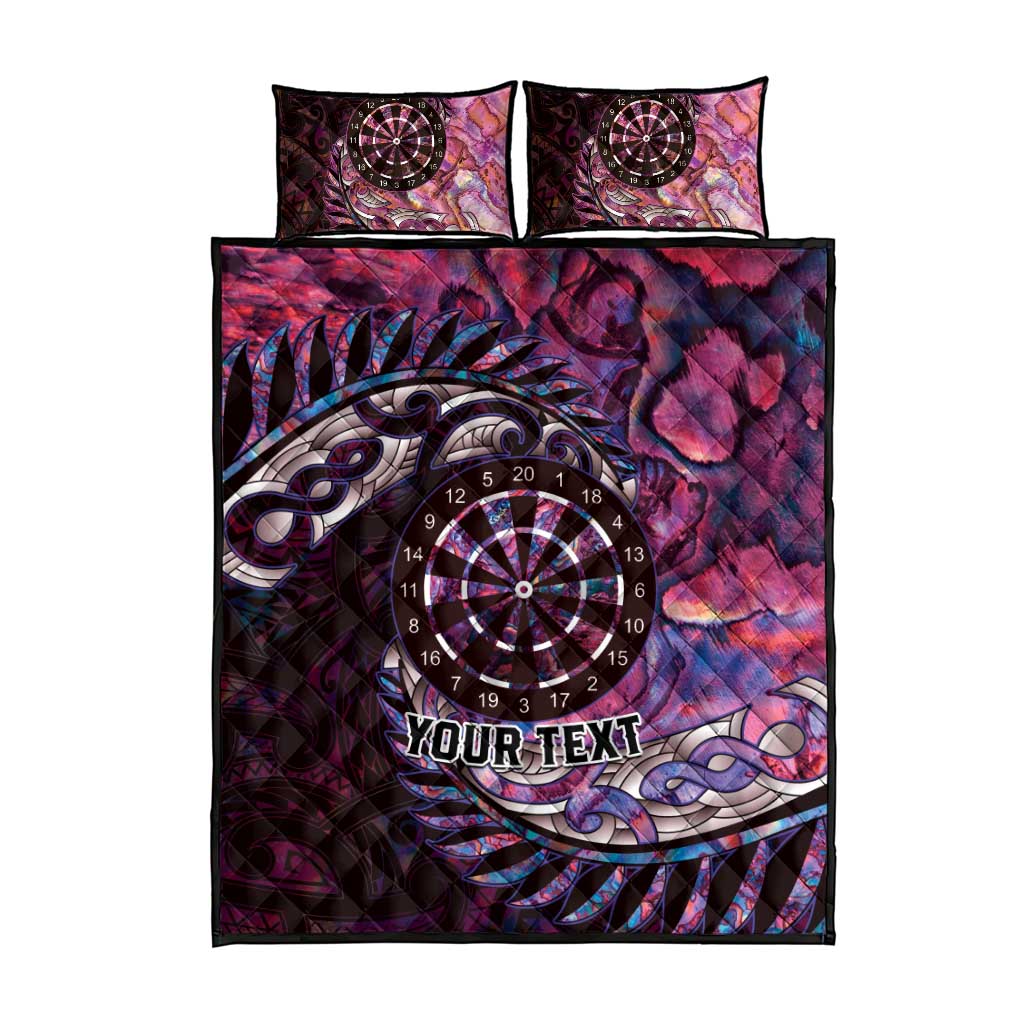 New Zealand Darts Personalised Quilt Bed Set Aotearoa Silver Fern Pink Papua Shell Spirit