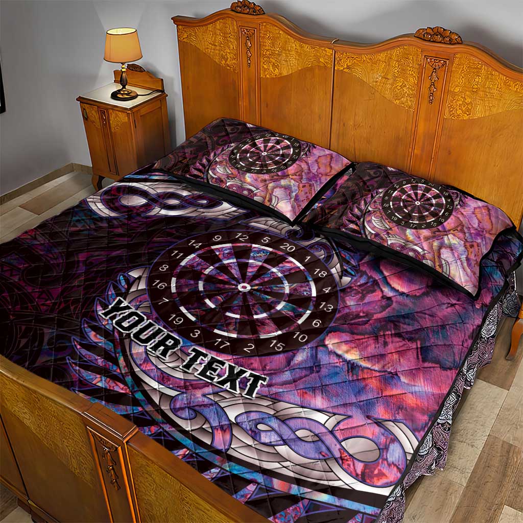 New Zealand Darts Personalised Quilt Bed Set Aotearoa Silver Fern Pink Papua Shell Spirit