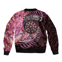 New Zealand Darts Personalised Sleeve Zip Bomber Jacket Aotearoa Silver Fern Pink Papua Shell Spirit