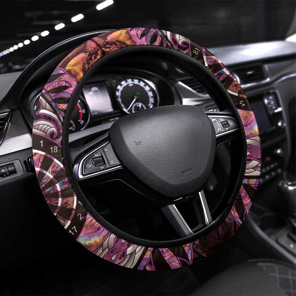 New Zealand Darts Steering Wheel Cover Aotearoa Silver Fern Pink Papua Shell Spirit
