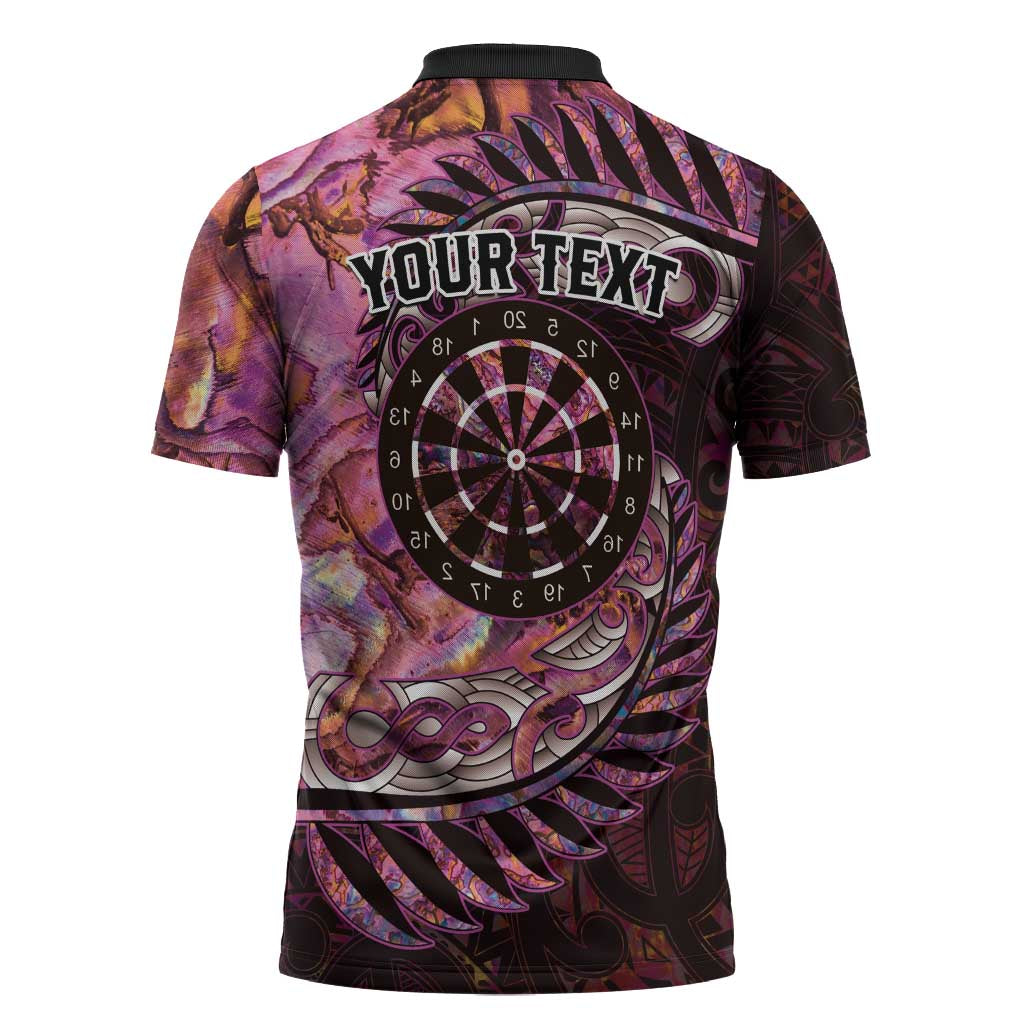 New Zealand Darts Personalised Zipper Polo Shirt Aotearoa Silver Fern Pink Papua Shell Spirit - Polynesian Pride