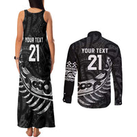 New Zealand Indigenous-Maori Rugby Custom Couples Matching Tank Maxi Dress and Long Sleeve Button Shirt