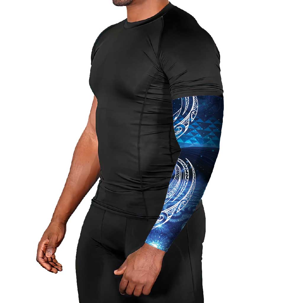 New Zealand Matariki Arm Sleeves Taniko Aramoana With Koru Galaxy Sky Night - Polynesian Pride