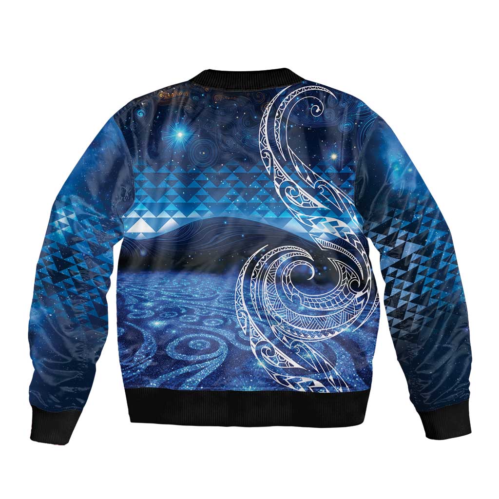 New Zealand Matariki Bomber Jacket Taniko Aramoana With Koru Galaxy Sky Night