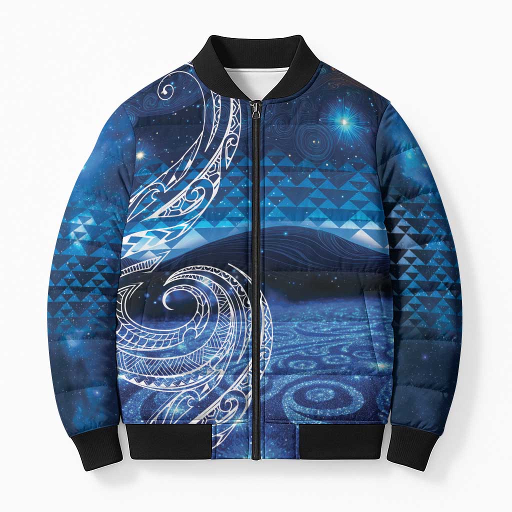 New Zealand Matariki Bomber Puffer Jacket Taniko Aramoana With Koru Galaxy Sky Night - Polynesian Pride