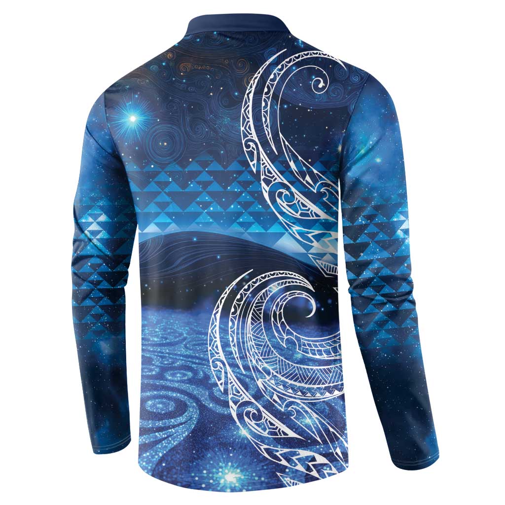 New Zealand Matariki Button Sweatshirt Taniko Aramoana With Koru Galaxy Sky Night