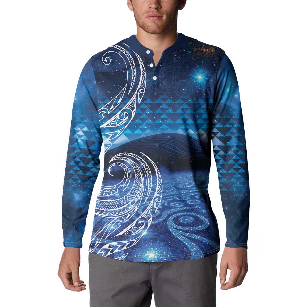 New Zealand Matariki Button Sweatshirt Taniko Aramoana With Koru Galaxy Sky Night