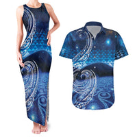 New Zealand Matariki Couples Matching Tank Maxi Dress and Hawaiian Shirt Taniko Aramoana With Koru Galaxy Sky Night