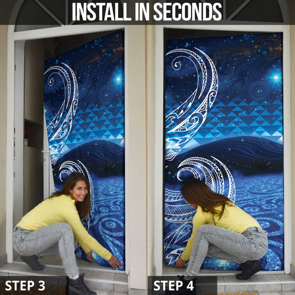 New Zealand Matariki Door Cover Taniko Aramoana With Koru Galaxy Sky Night - Polynesian Pride