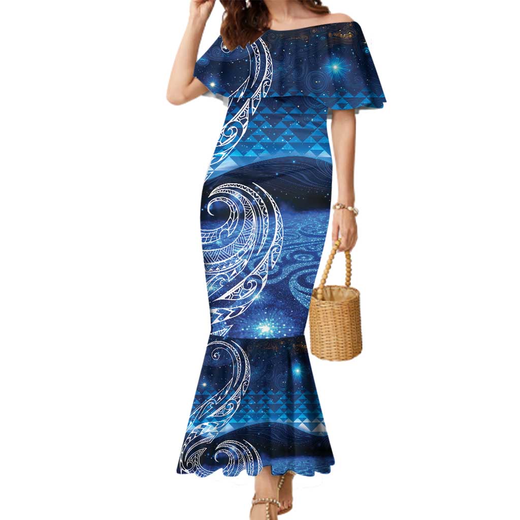 New Zealand Matariki Family Matching Mermaid Dress and Hawaiian Shirt Taniko Aramoana With Koru Galaxy Sky Night