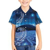 New Zealand Matariki Family Matching Off Shoulder Short Dress and Hawaiian Shirt Taniko Aramoana With Koru Galaxy Sky Night