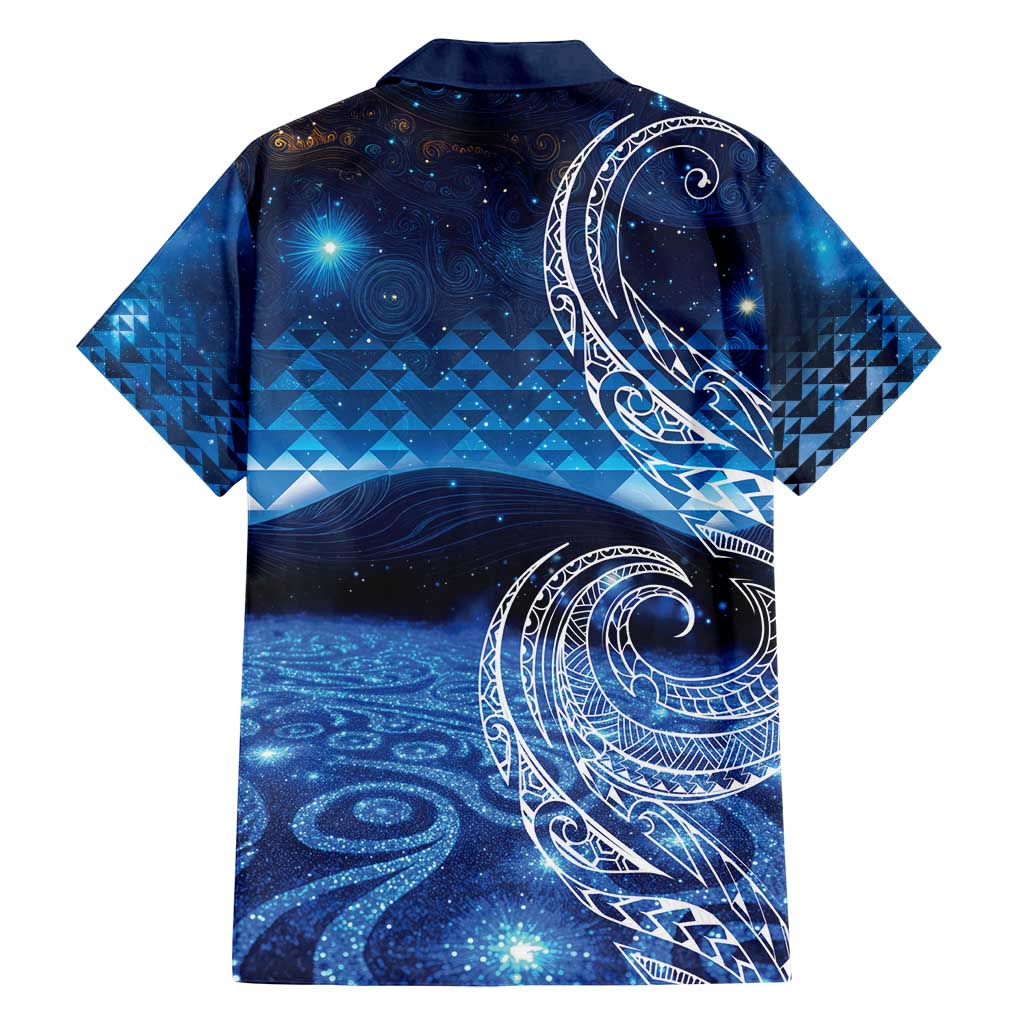 New Zealand Matariki Family Matching Puletasi and Hawaiian Shirt Taniko Aramoana With Koru Galaxy Sky Night