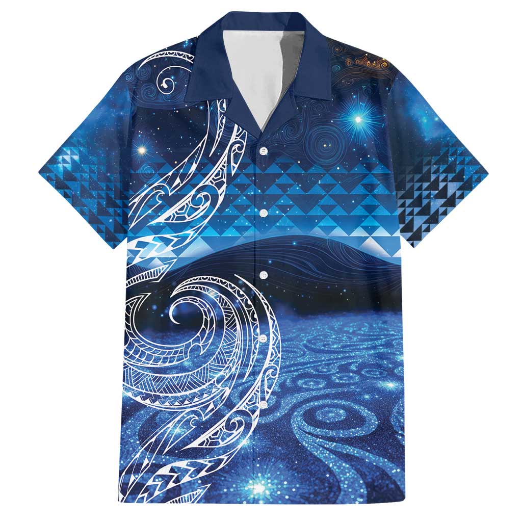 New Zealand Matariki Family Matching Short Sleeve Bodycon Dress and Hawaiian Shirt Taniko Aramoana With Koru Galaxy Sky Night