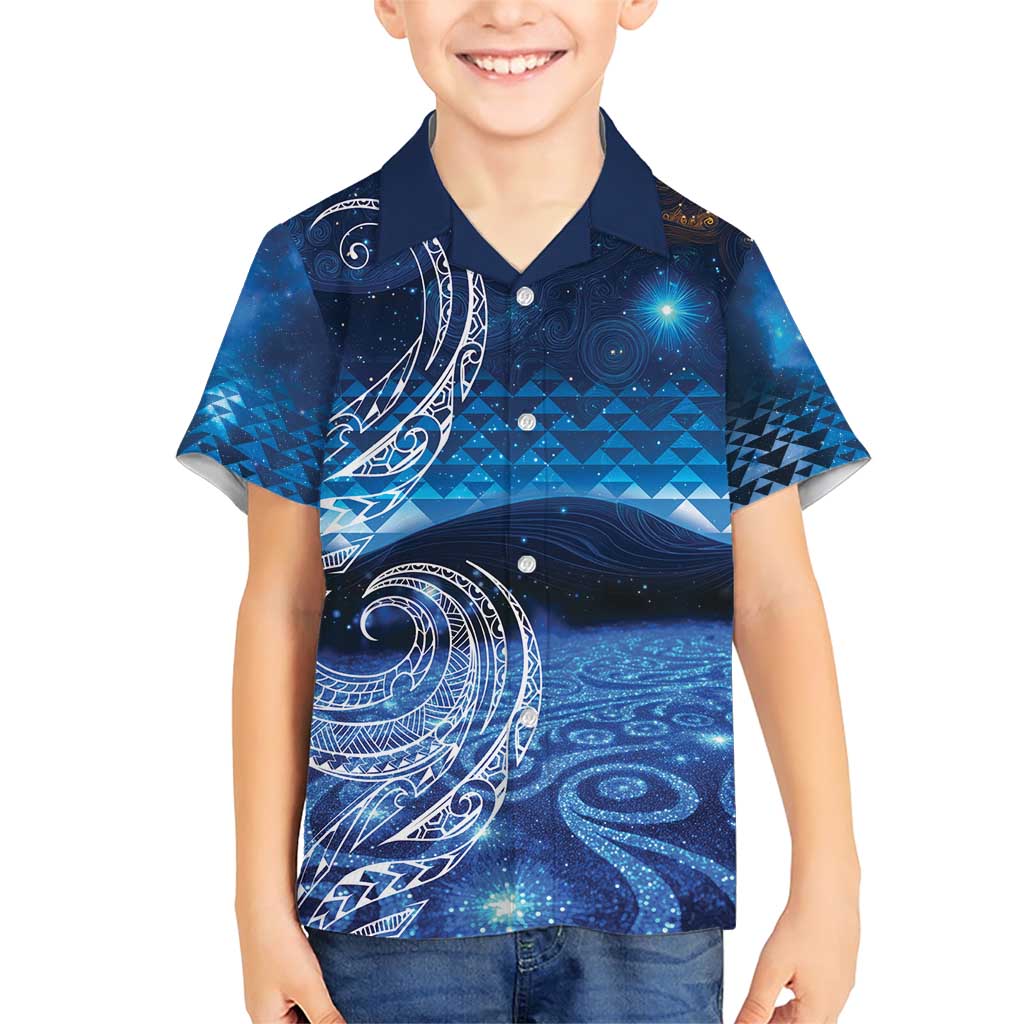 New Zealand Matariki Family Matching Short Sleeve Bodycon Dress and Hawaiian Shirt Taniko Aramoana With Koru Galaxy Sky Night