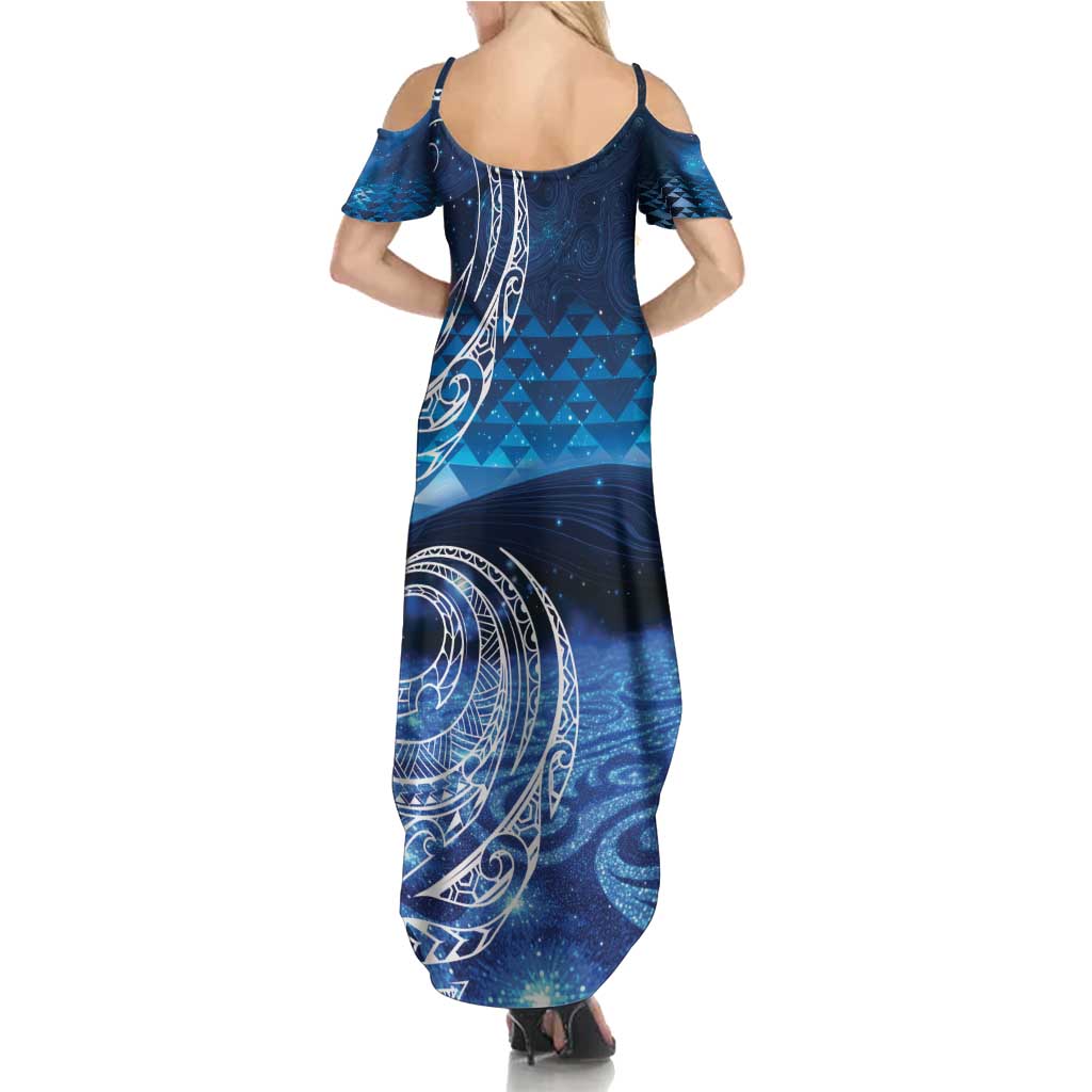 New Zealand Matariki Family Matching Summer Maxi Dress and Hawaiian Shirt Taniko Aramoana With Koru Galaxy Sky Night