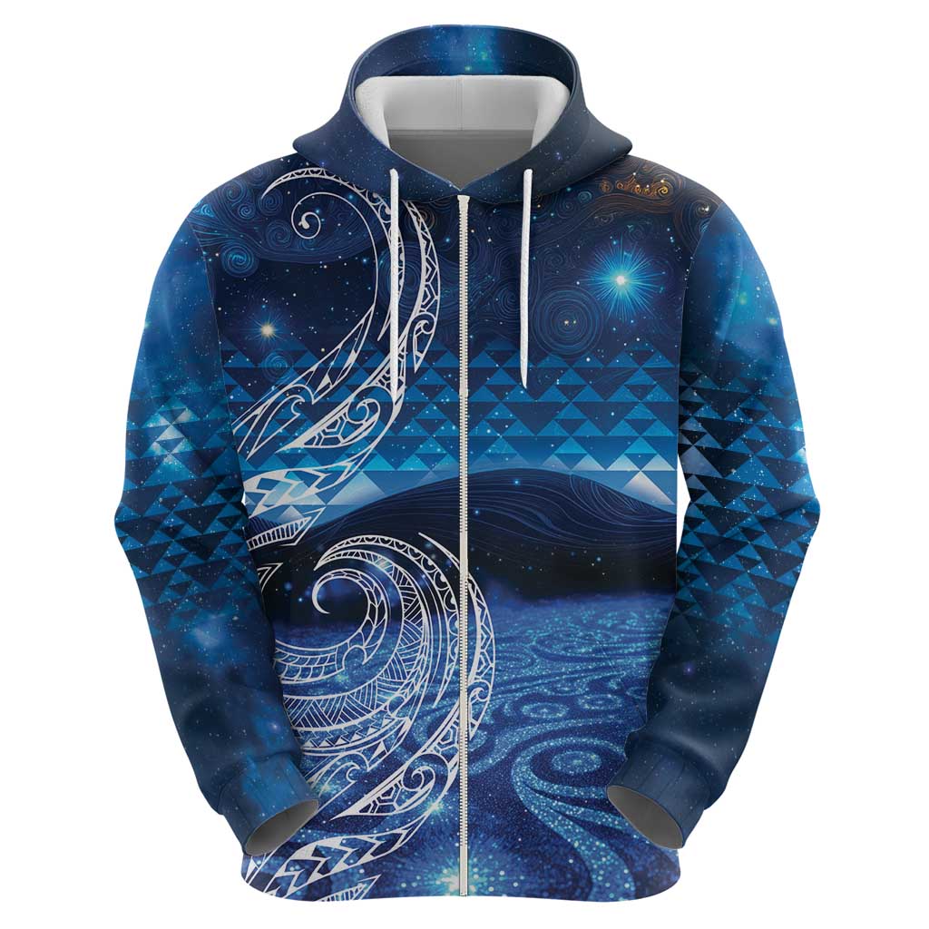 New Zealand Matariki Hoodie Taniko Aramoana With Koru Galaxy Sky Night
