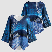 New Zealand Matariki Kimono Sleeve Blouse Taniko Aramoana With Koru Galaxy Sky Night - Polynesian Pride