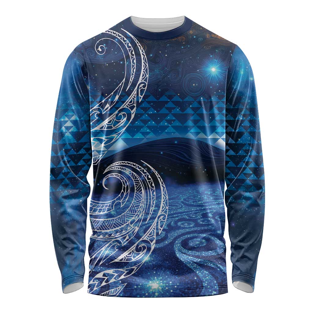 New Zealand Matariki Long Sleeve Shirt Taniko Aramoana With Koru Galaxy Sky Night