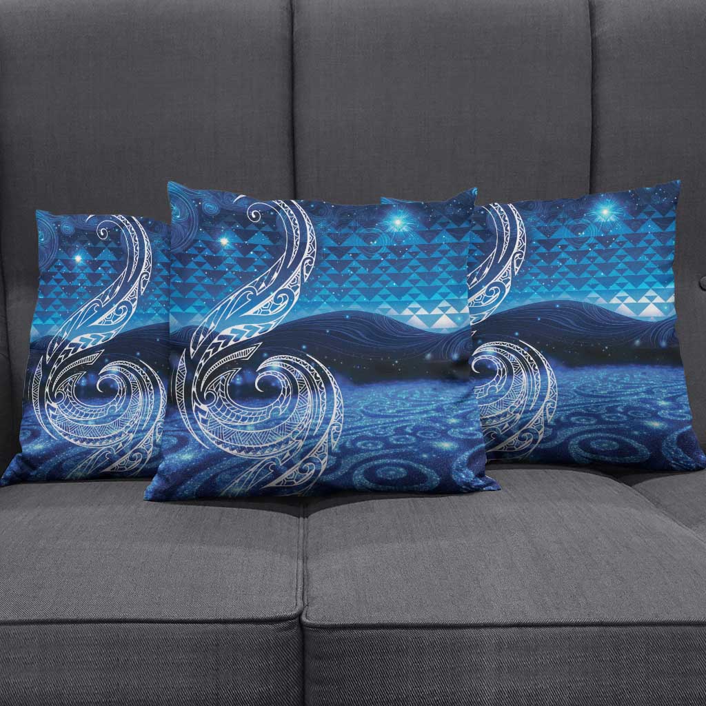 New Zealand Matariki Pillow Cover Taniko Aramoana With Koru Galaxy Sky Night - Polynesian Pride