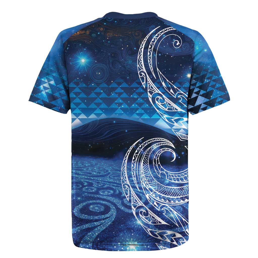 New Zealand Matariki Rugby Jersey Taniko Aramoana With Koru Galaxy Sky Night