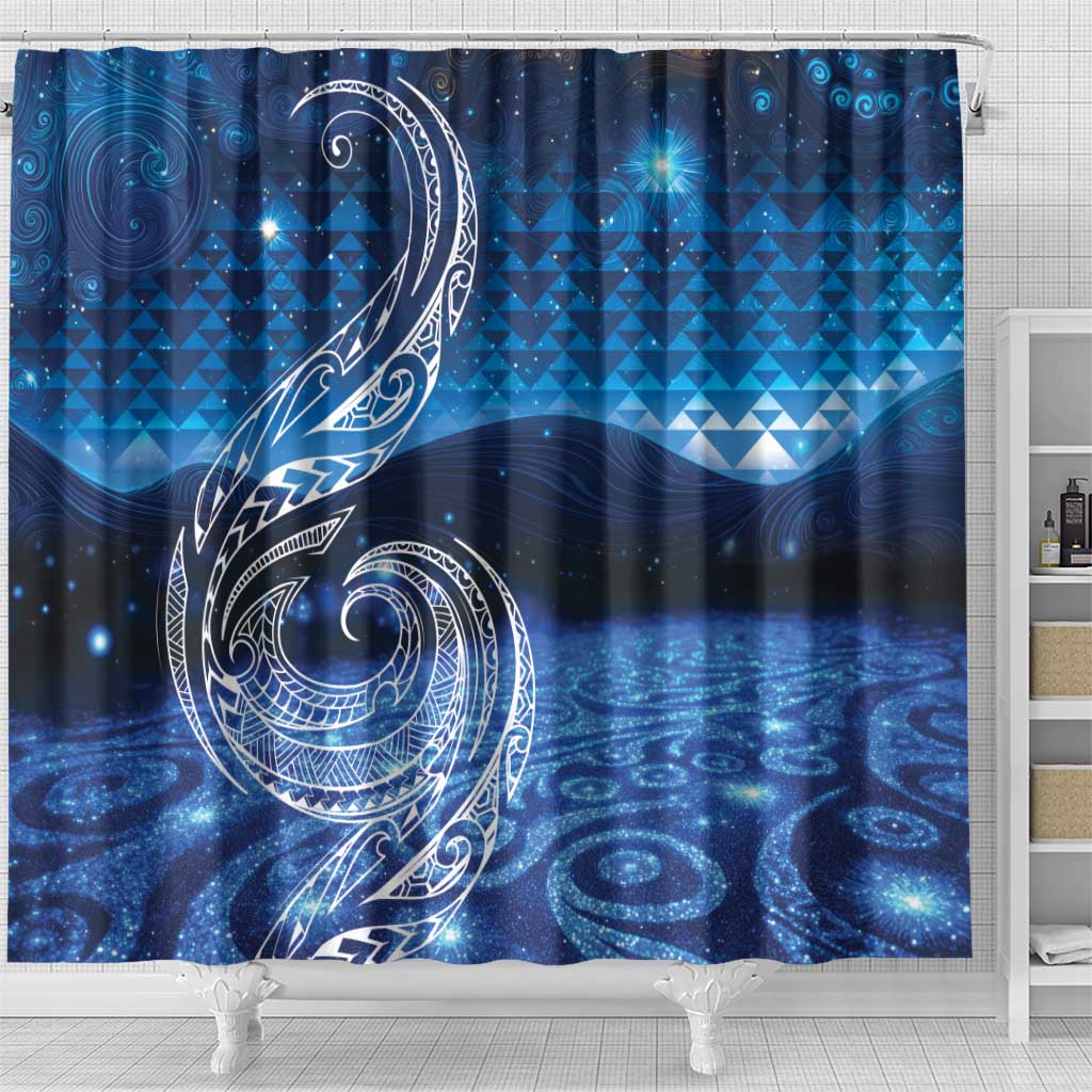 New Zealand Matariki Shower Curtain Taniko Aramoana With Koru Galaxy Sky Night
