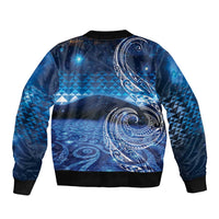 New Zealand Matariki Sleeve Zip Bomber Jacket Taniko Aramoana With Koru Galaxy Sky Night