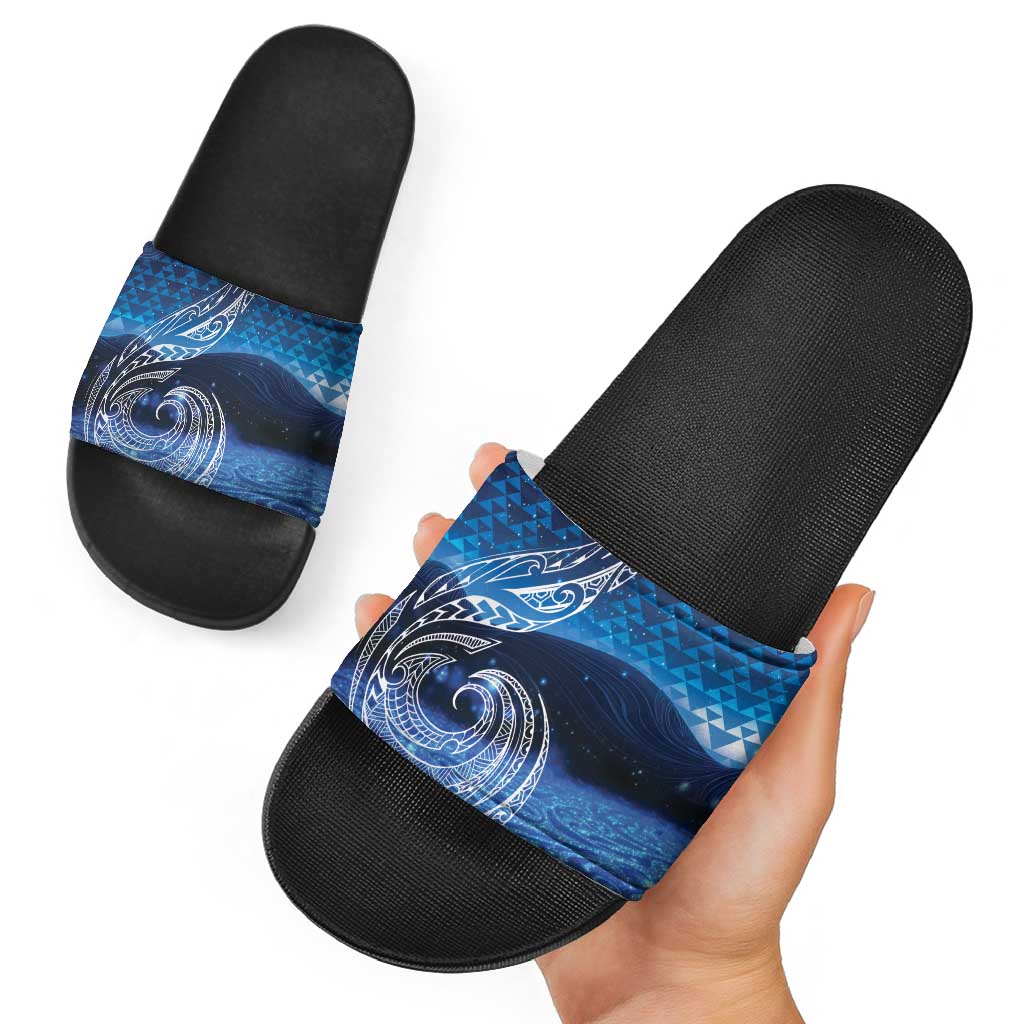 New Zealand Matariki Slide Sandals Taniko Aramoana With Koru Galaxy Sky Night - Polynesian Pride