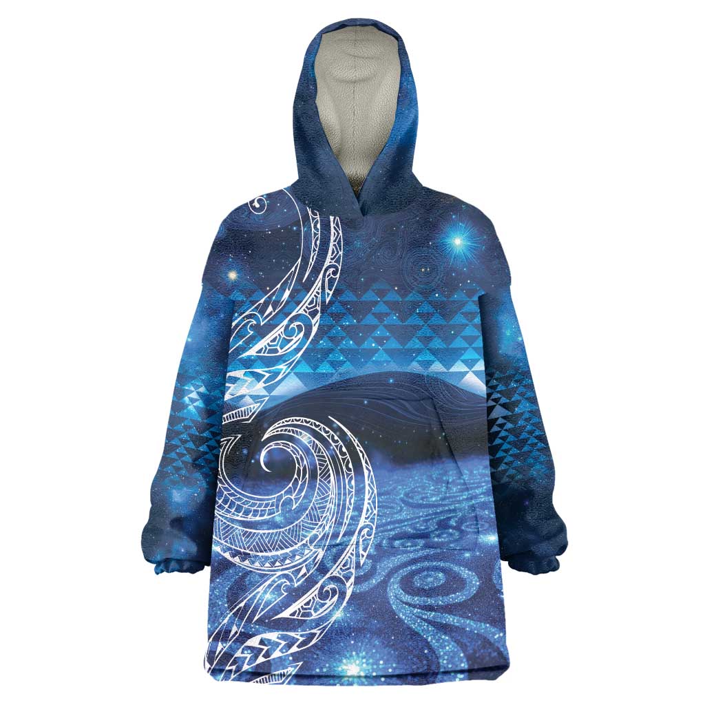 New Zealand Matariki Wearable Blanket Hoodie Taniko Aramoana With Koru Galaxy Sky Night