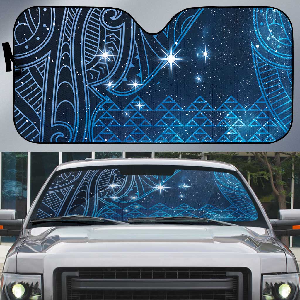 New Zealand Matariki Auto Sun Shade Taniko Aramoana With Maori Galaxy Sky Night - Polynesian Pride