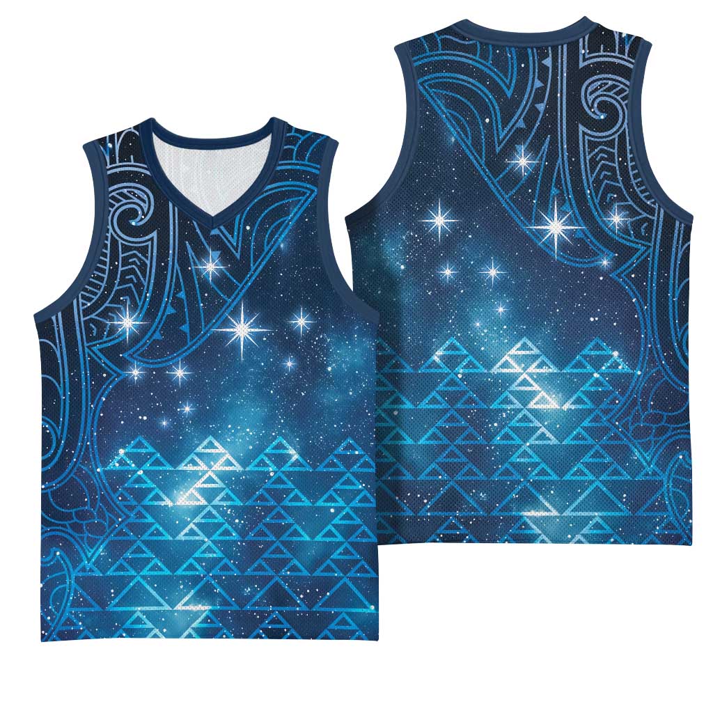 New Zealand Matariki Basketball Jersey Taniko Aramoana With Maori Galaxy Sky Night - Polynesian Pride