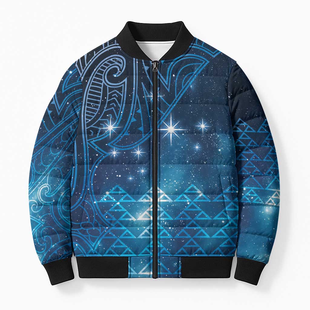 New Zealand Matariki Bomber Puffer Jacket Taniko Aramoana With Maori Galaxy Sky Night - Polynesian Pride