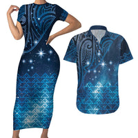 New Zealand Matariki Couples Matching Short Sleeve Bodycon Dress and Hawaiian Shirt Taniko Aramoana With Maori Galaxy Sky Night
