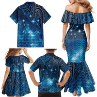 New Zealand Matariki Family Matching Mermaid Dress and Hawaiian Shirt Taniko Aramoana With Maori Galaxy Sky Night