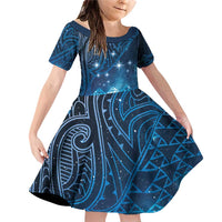 New Zealand Matariki Family Matching Off Shoulder Short Dress and Hawaiian Shirt Taniko Aramoana With Maori Galaxy Sky Night