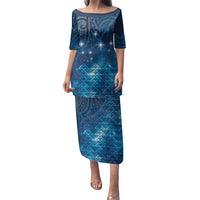 New Zealand Matariki Family Matching Puletasi and Hawaiian Shirt Taniko Aramoana With Maori Galaxy Sky Night