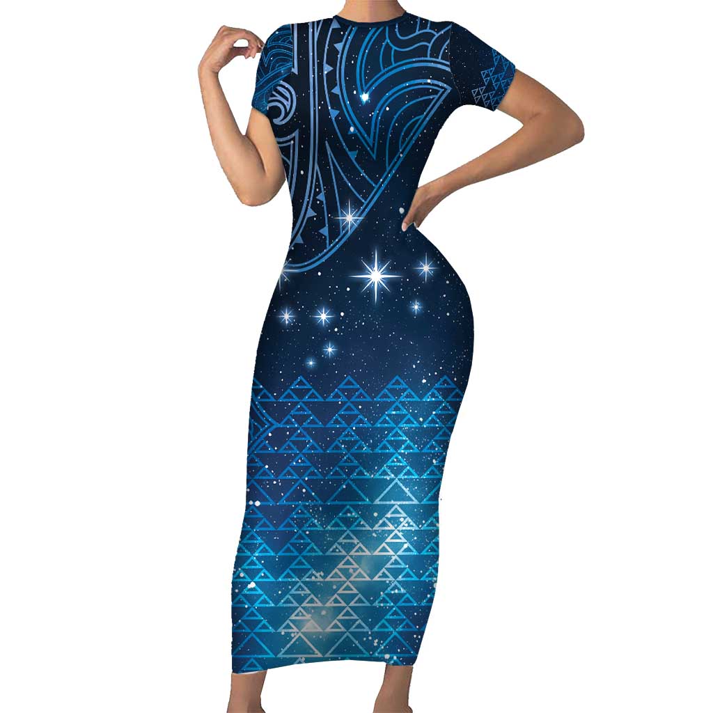 New Zealand Matariki Family Matching Short Sleeve Bodycon Dress and Hawaiian Shirt Taniko Aramoana With Maori Galaxy Sky Night
