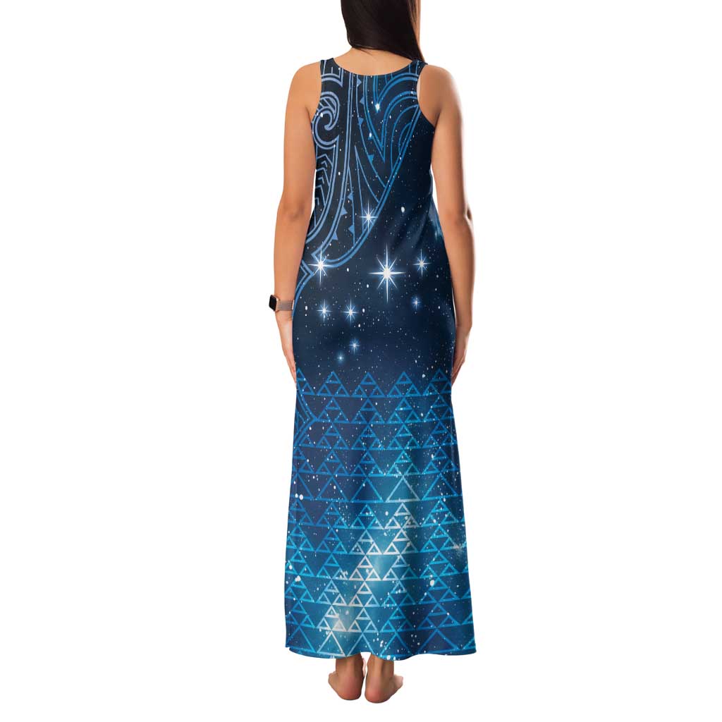New Zealand Matariki Family Matching Tank Maxi Dress and Hawaiian Shirt Taniko Aramoana With Maori Galaxy Sky Night