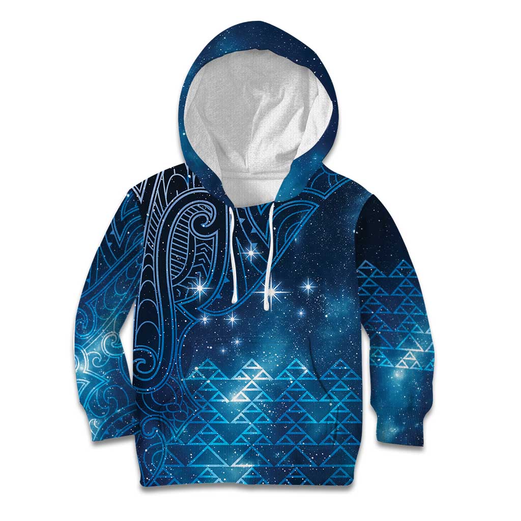 New Zealand Matariki Kid Hoodie Taniko Aramoana With Maori Galaxy Sky Night