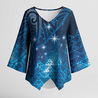 New Zealand Matariki Kimono Sleeve Blouse Taniko Aramoana With Maori Galaxy Sky Night - Polynesian Pride
