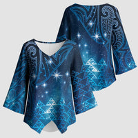 New Zealand Matariki Kimono Sleeve Blouse Taniko Aramoana With Maori Galaxy Sky Night - Polynesian Pride