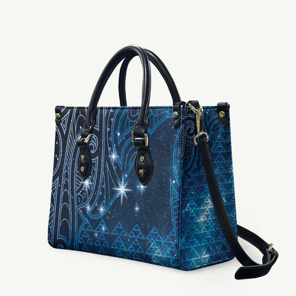New Zealand Matariki Leather Bag Taniko Aramoana With Maori Galaxy Sky Night - Polynesian Pride