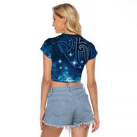 New Zealand Matariki Raglan Cropped T Shirt Taniko Aramoana With Maori Galaxy Sky Night