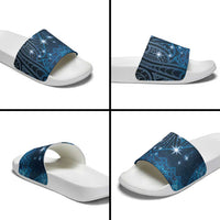 New Zealand Matariki Slide Sandals Taniko Aramoana With Maori Galaxy Sky Night - Polynesian Pride